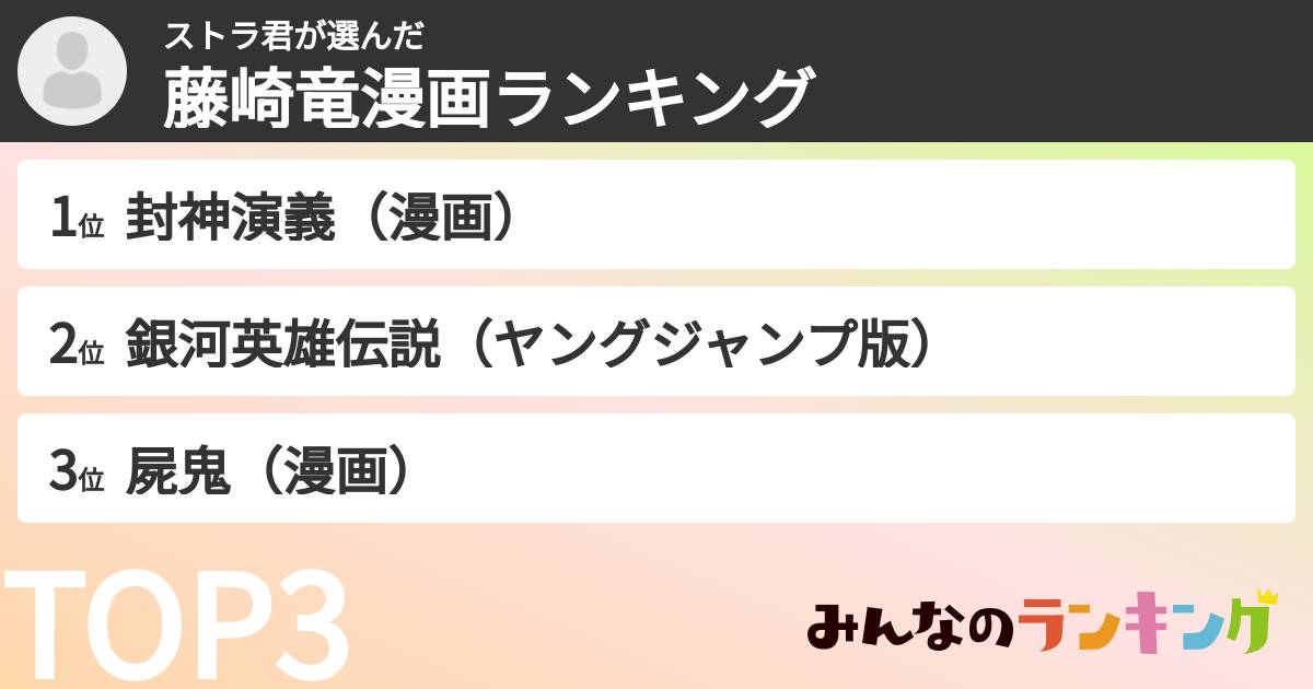 ストラ君さんの「藤崎竜漫画ランキング」