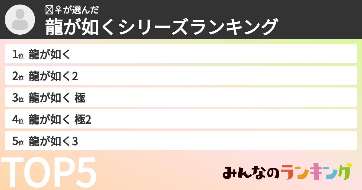 🏋️‍♀️さんの「龍が如くシリーズランキング」