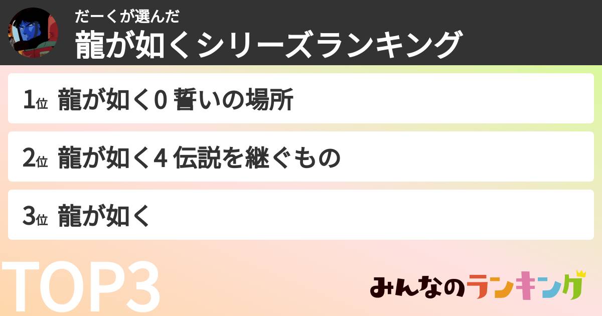 だーくさんの「龍が如くシリーズランキング」