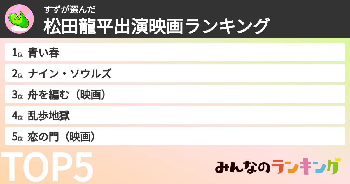 すずさんの「松田龍平出演映画ランキング」