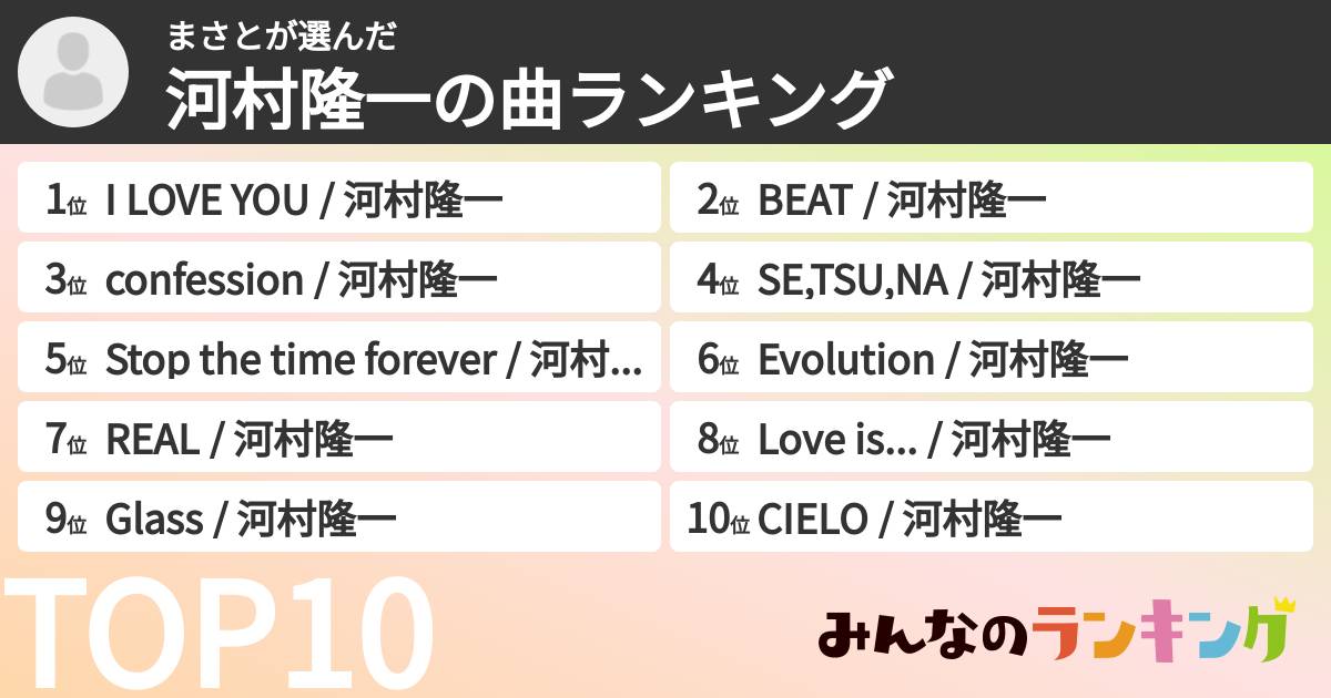 まさとさんの「河村隆一の曲ランキング」