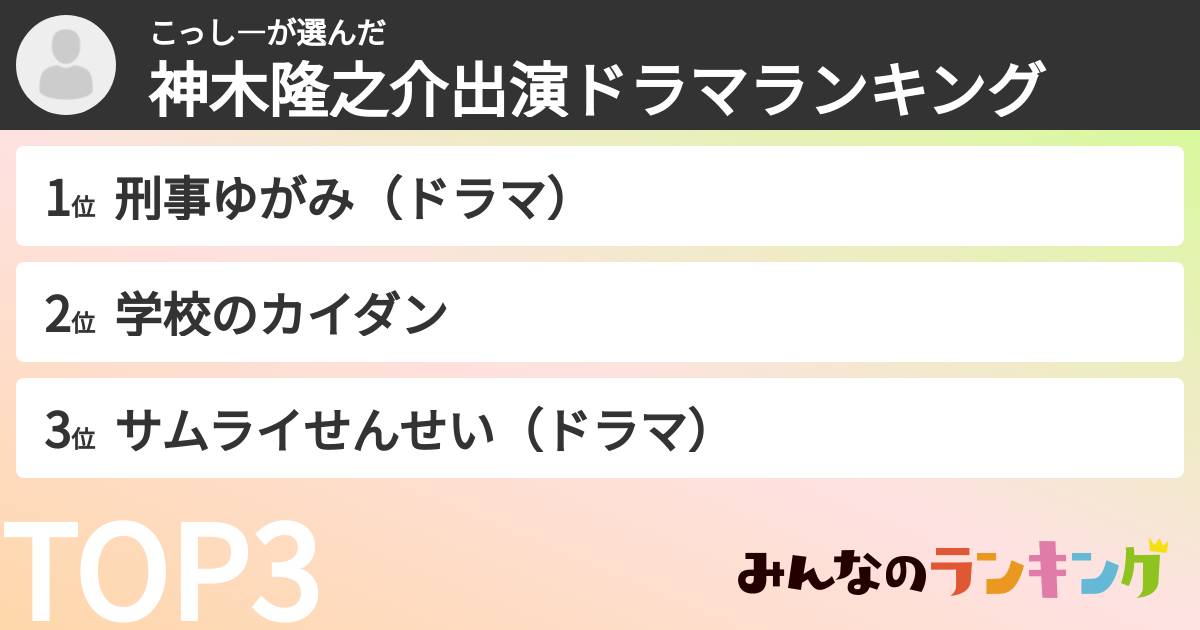 こっし―さんの「神木隆之介出演ドラマランキング」