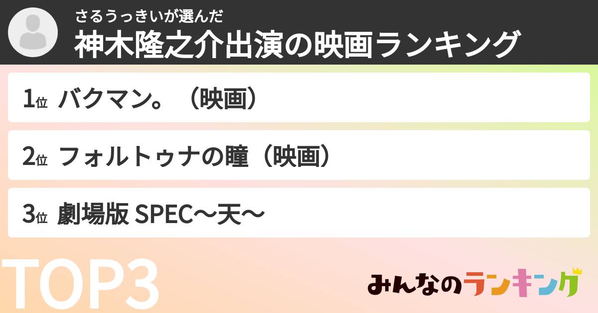 さるうっきいさんの「神木隆之介出演の映画ランキング」