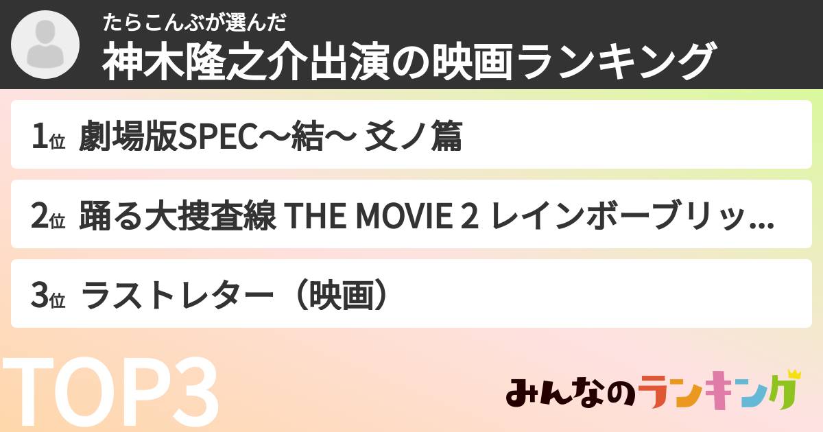 たらこんぶさんの「神木隆之介出演の映画ランキング」