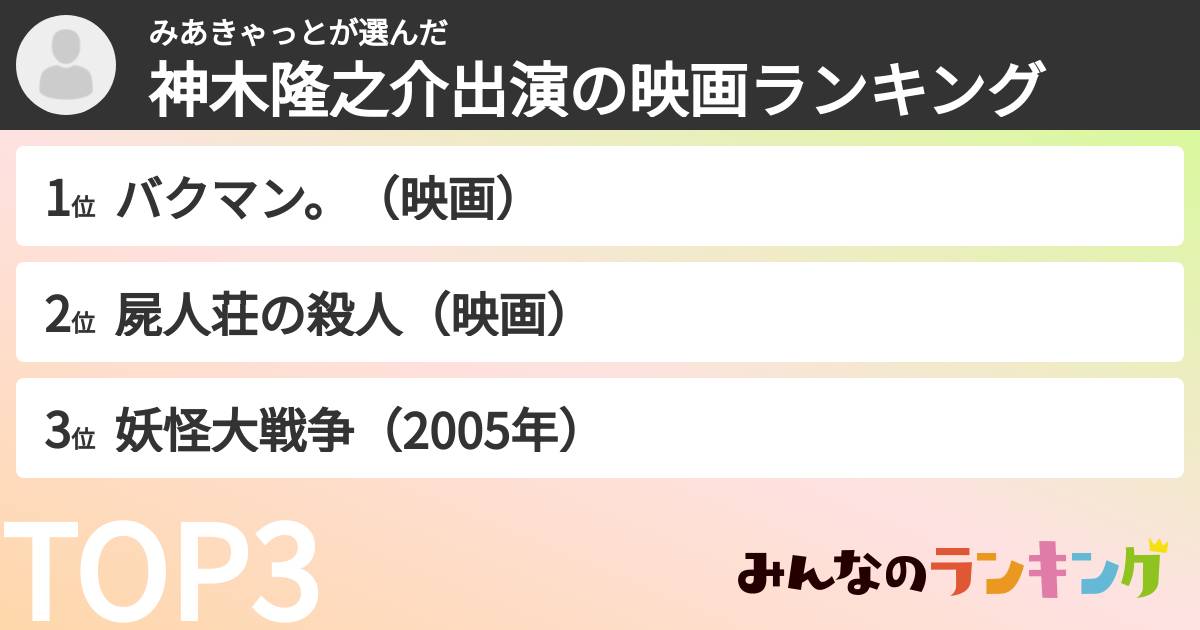 みあきゃっとさんの「神木隆之介出演の映画ランキング」