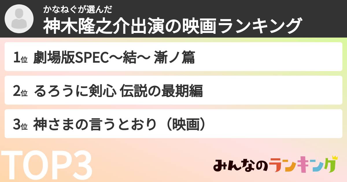 かなねぐさんの「神木隆之介出演の映画ランキング」