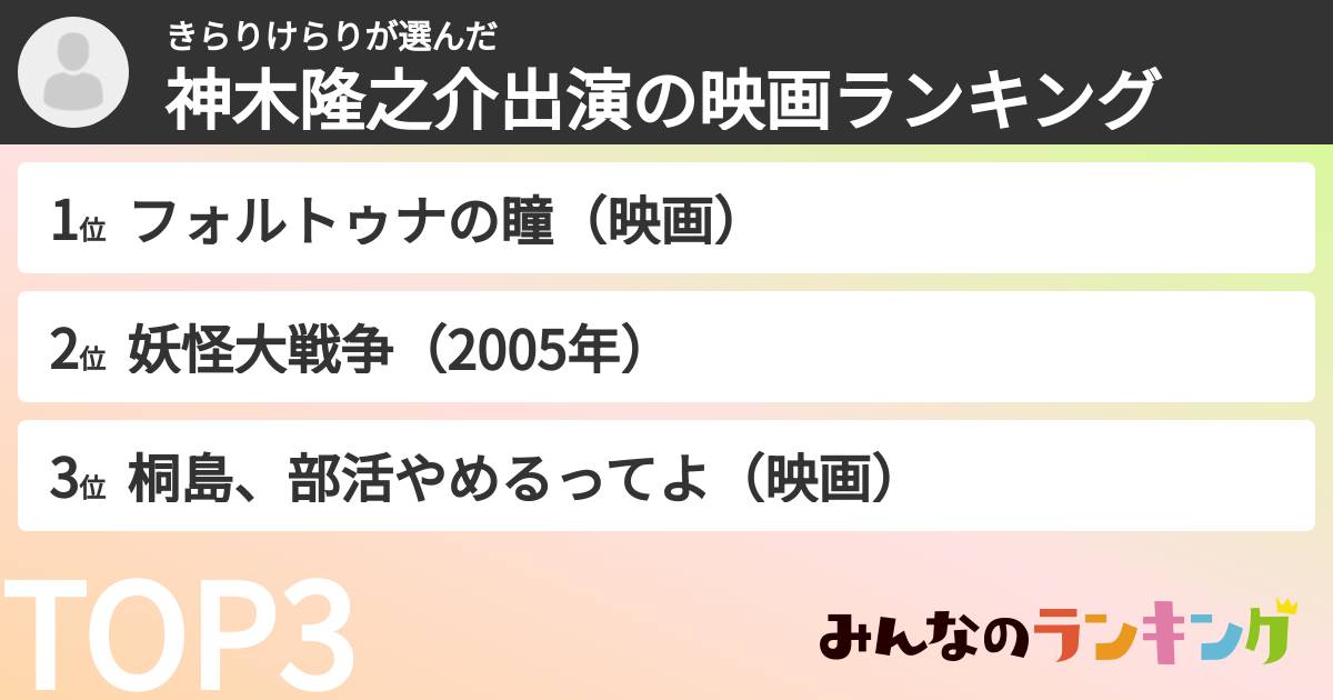 きらりけらりさんの「神木隆之介出演の映画ランキング」