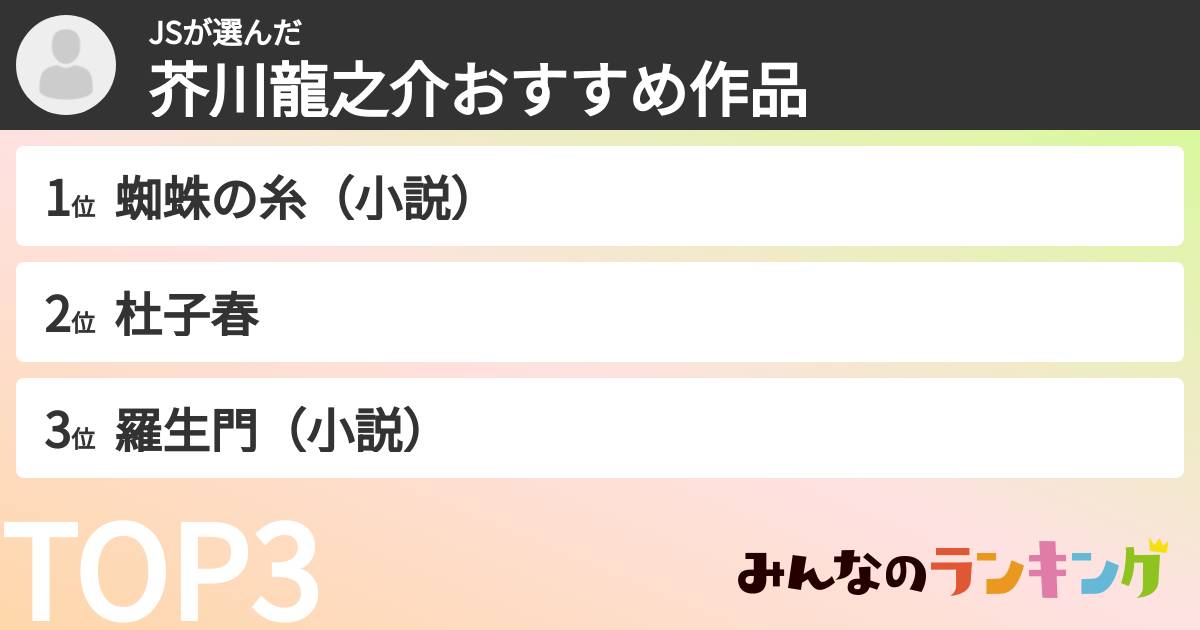 JSさんの「芥川龍之介おすすめ作品」