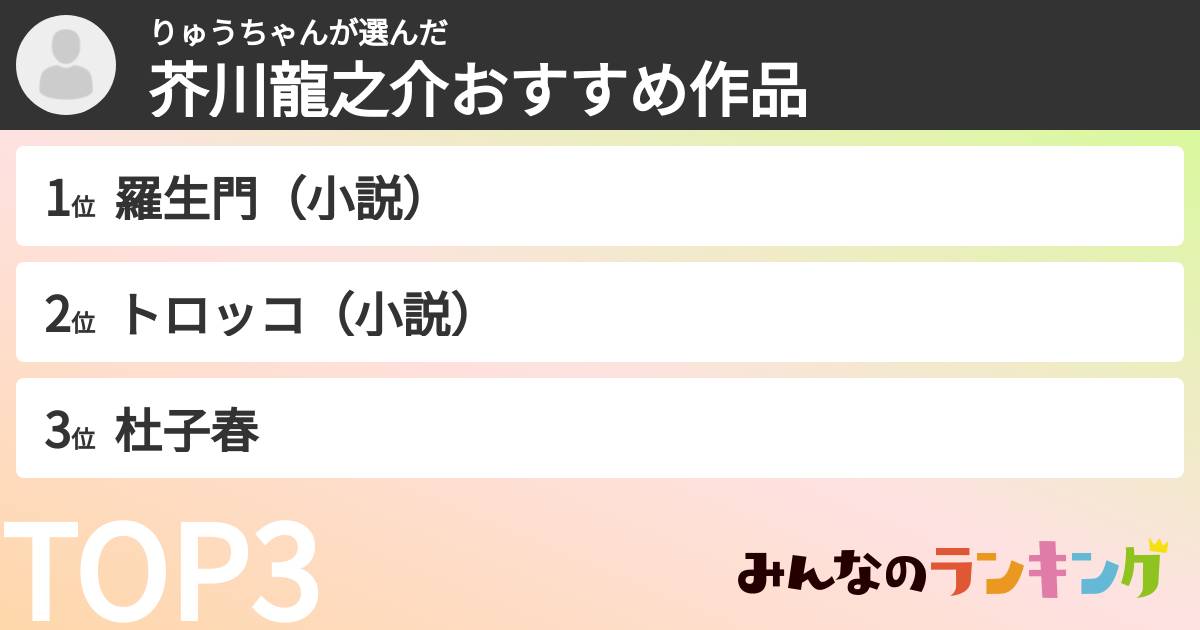 りゅうちゃんさんの「芥川龍之介おすすめ作品」