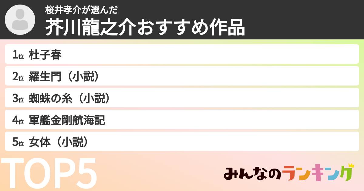 桜井孝介さんの「芥川龍之介おすすめ作品」