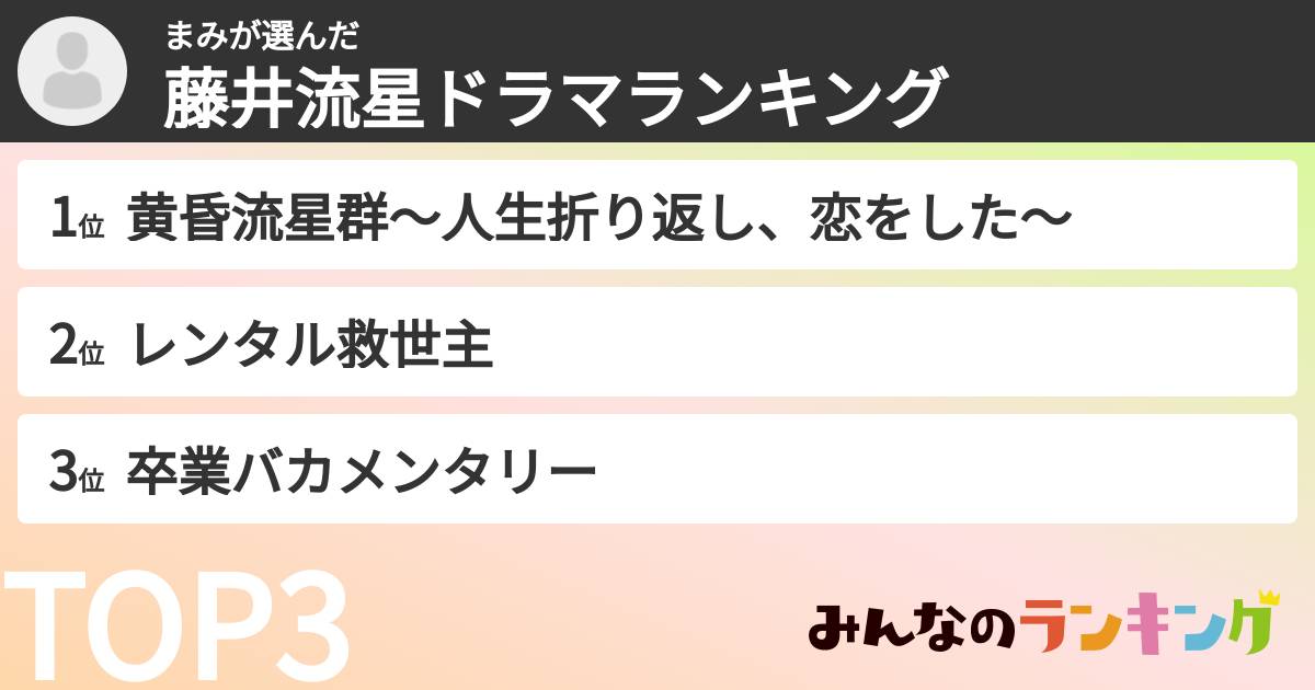 まみさんの「藤井流星ドラマランキング」
