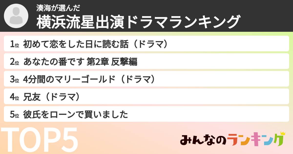 湊海さんの「横浜流星出演ドラマランキング」