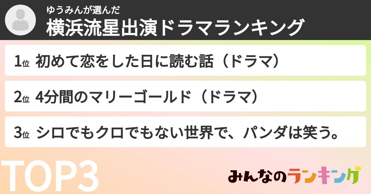 ゆうみんさんの「横浜流星出演ドラマランキング」