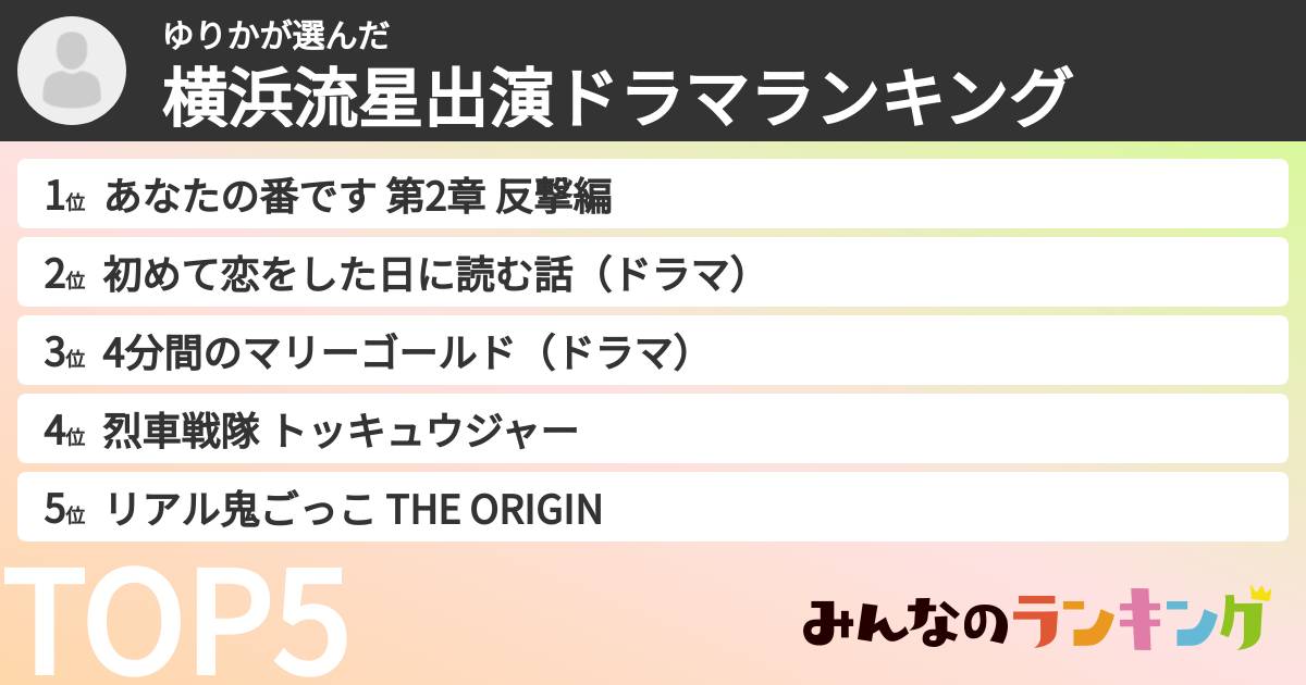 ゆりかさんの「横浜流星出演ドラマランキング」