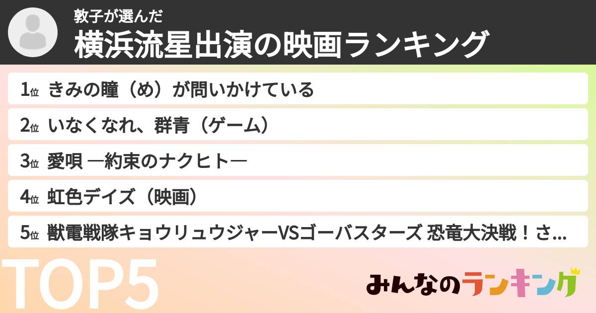 敦子さんの「横浜流星出演の映画ランキング」