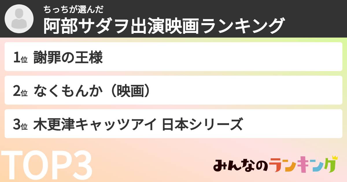ちっちさんの「阿部サダヲ出演映画ランキング」