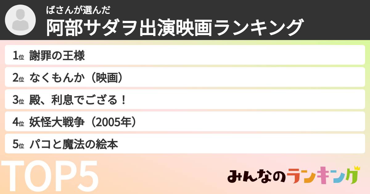 ばさんさんの「阿部サダヲ出演映画ランキング」