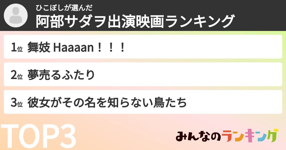 ひこぼしさんの「阿部サダヲ出演映画ランキング」