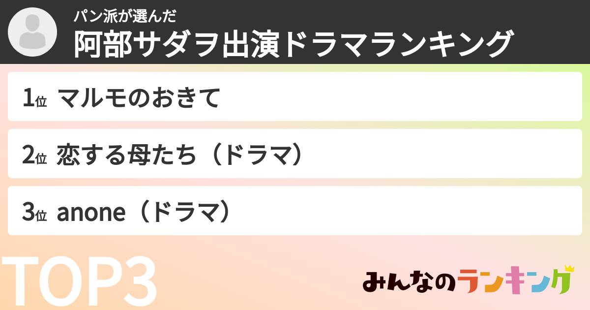 パン派さんの「阿部サダヲ出演ドラマランキング」