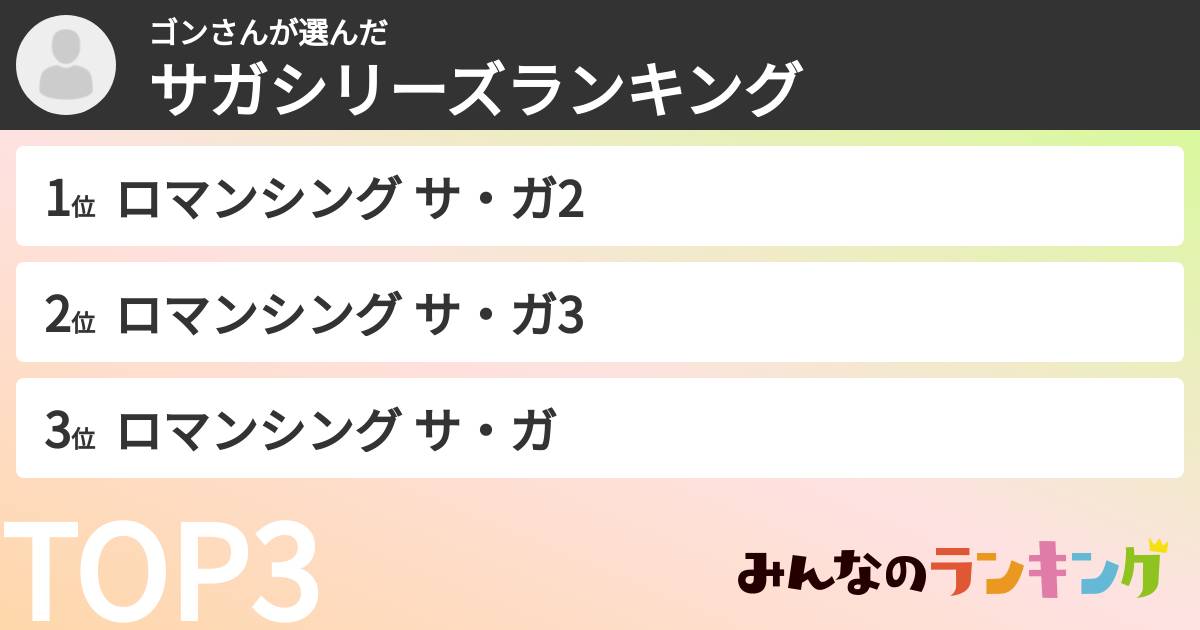 ゴンさんさんの「サガシリーズランキング」