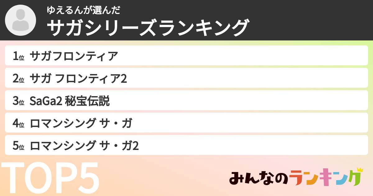 ゆえるんさんの「サガシリーズランキング」