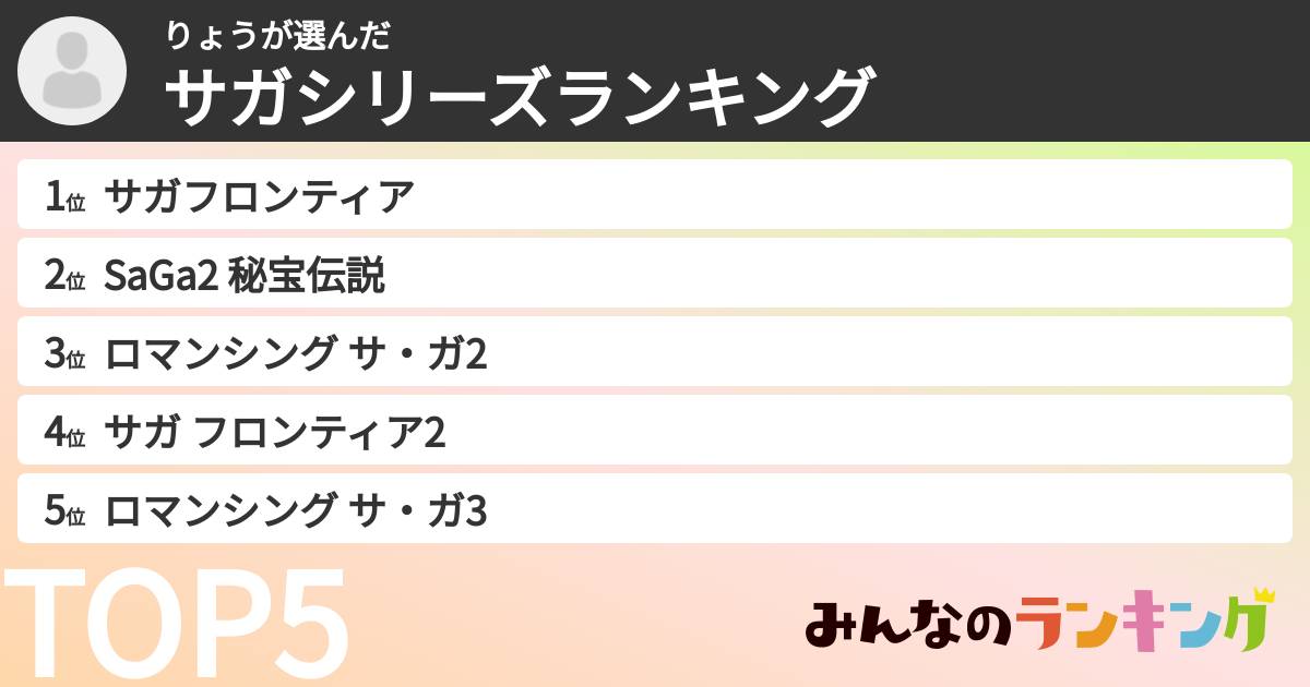 りょうさんの「サガシリーズランキング」