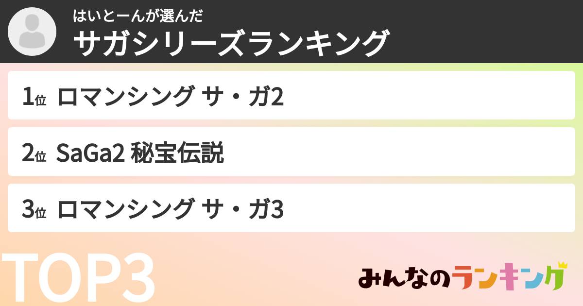 はいとーんさんの「サガシリーズランキング」