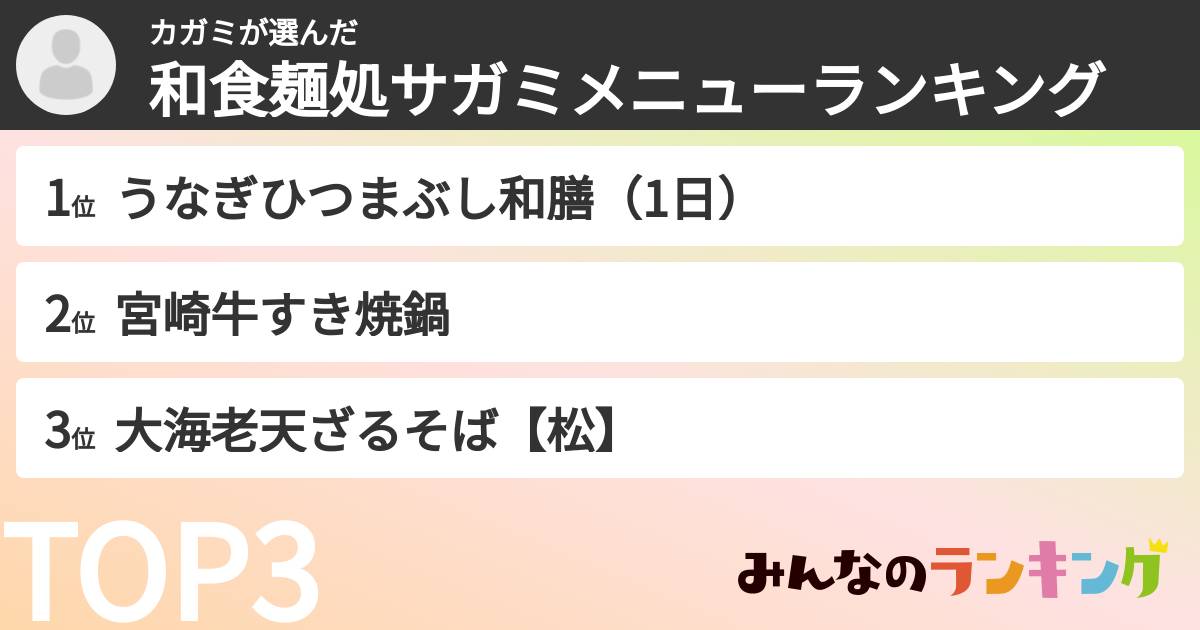 カガミさんの「和食麺処サガミメニューランキング」