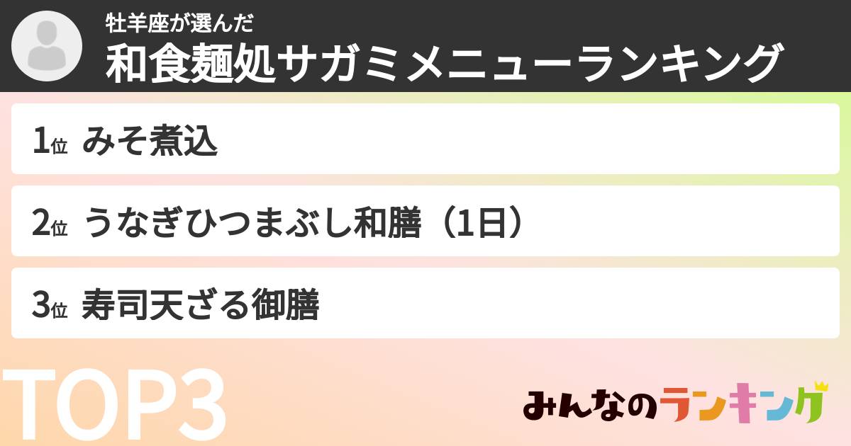 牡羊座さんの「和食麺処サガミメニューランキング」