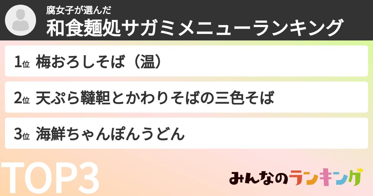 腐女子さんの「和食麺処サガミメニューランキング」
