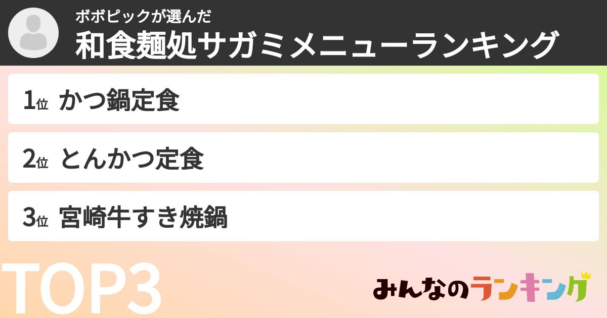 ボボピックさんの「和食麺処サガミメニューランキング」