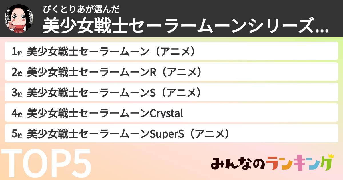 びくとりあさんの「美少女戦士セーラームーンシリーズランキング」