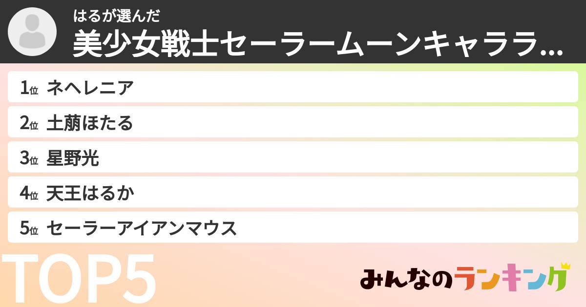 はるさんの「美少女戦士セーラームーンキャラランキング」