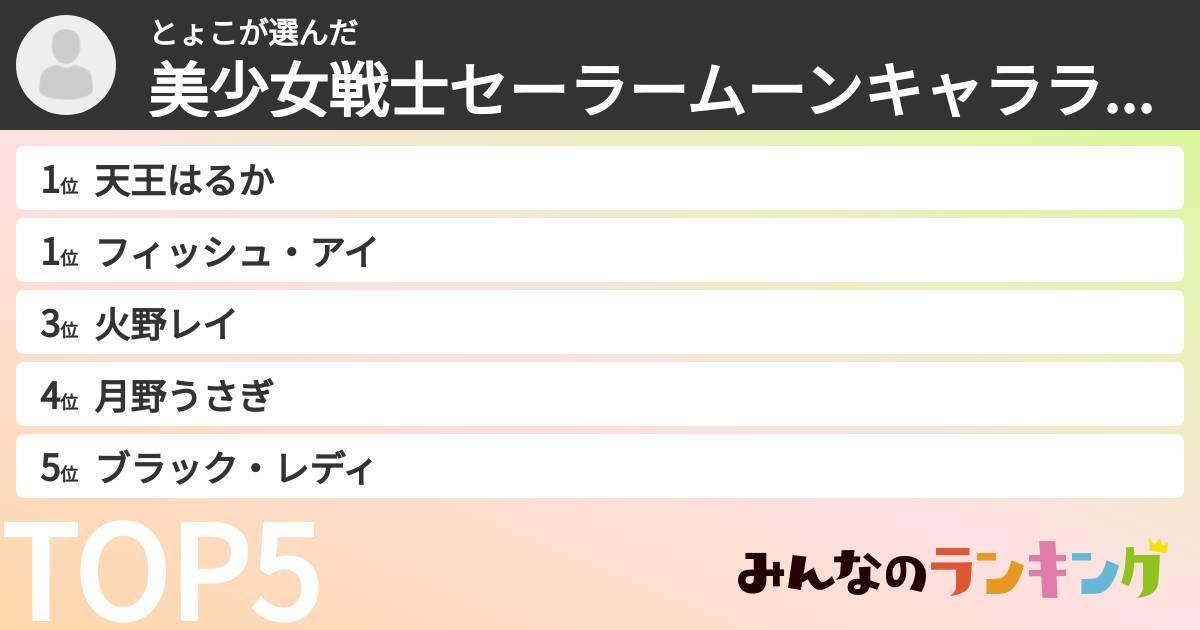 とょこさんの「美少女戦士セーラームーンキャラランキング」