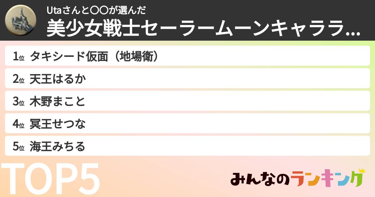 Utaさんと〇〇さんの「美少女戦士セーラームーンキャラランキング」