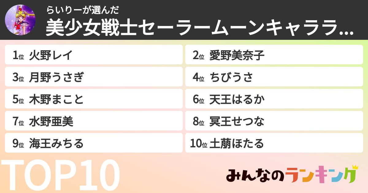 らいりーさんの「美少女戦士セーラームーンキャラランキング」