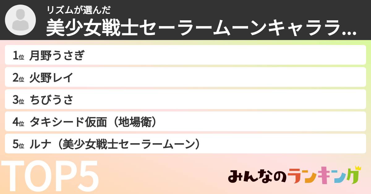 リズムさんの「美少女戦士セーラームーンキャラランキング」