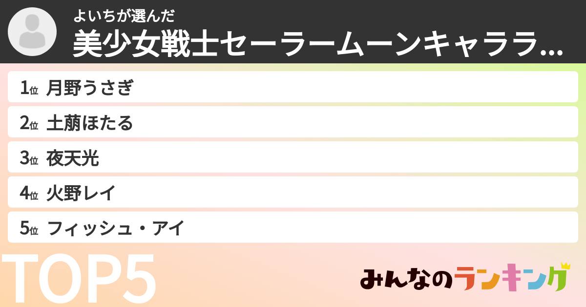 よいちさんの「美少女戦士セーラームーンキャラランキング」