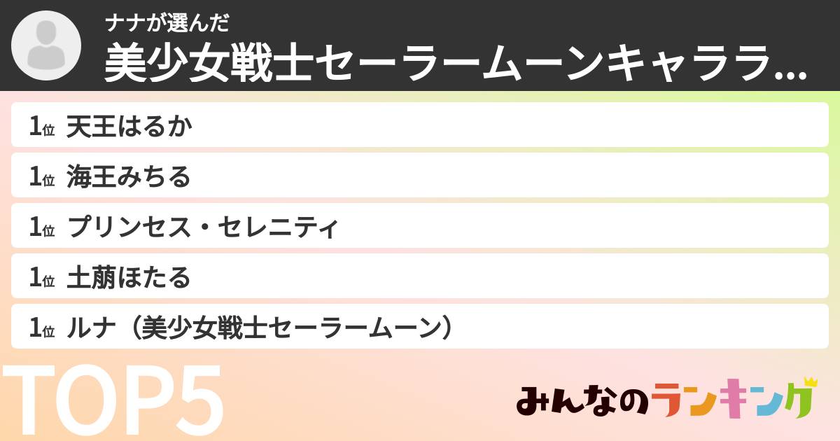 ナナさんの「美少女戦士セーラームーンキャラランキング」