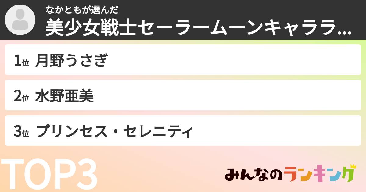 なかともさんの「美少女戦士セーラームーンキャラランキング」