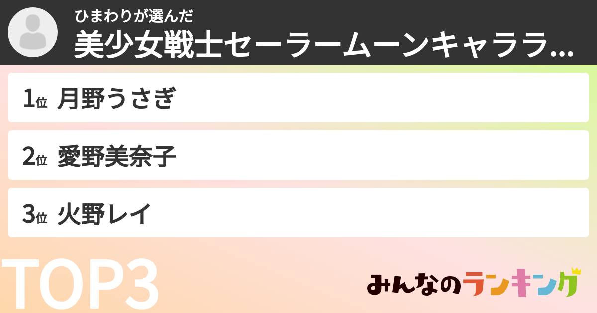 ひまわりさんの「美少女戦士セーラームーンキャラランキング」