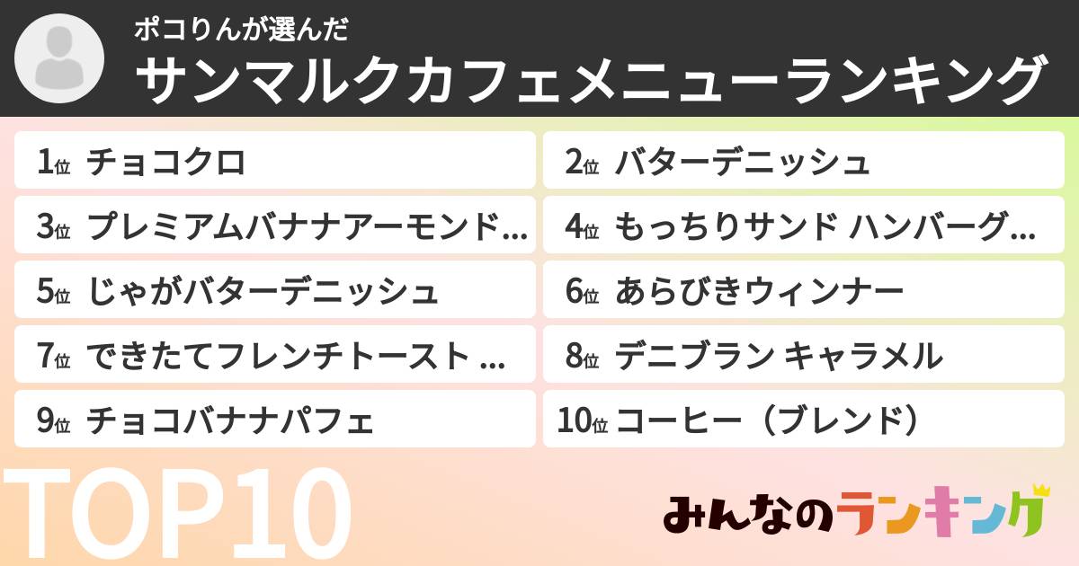 ポコりんさんの「サンマルクカフェメニューランキング」