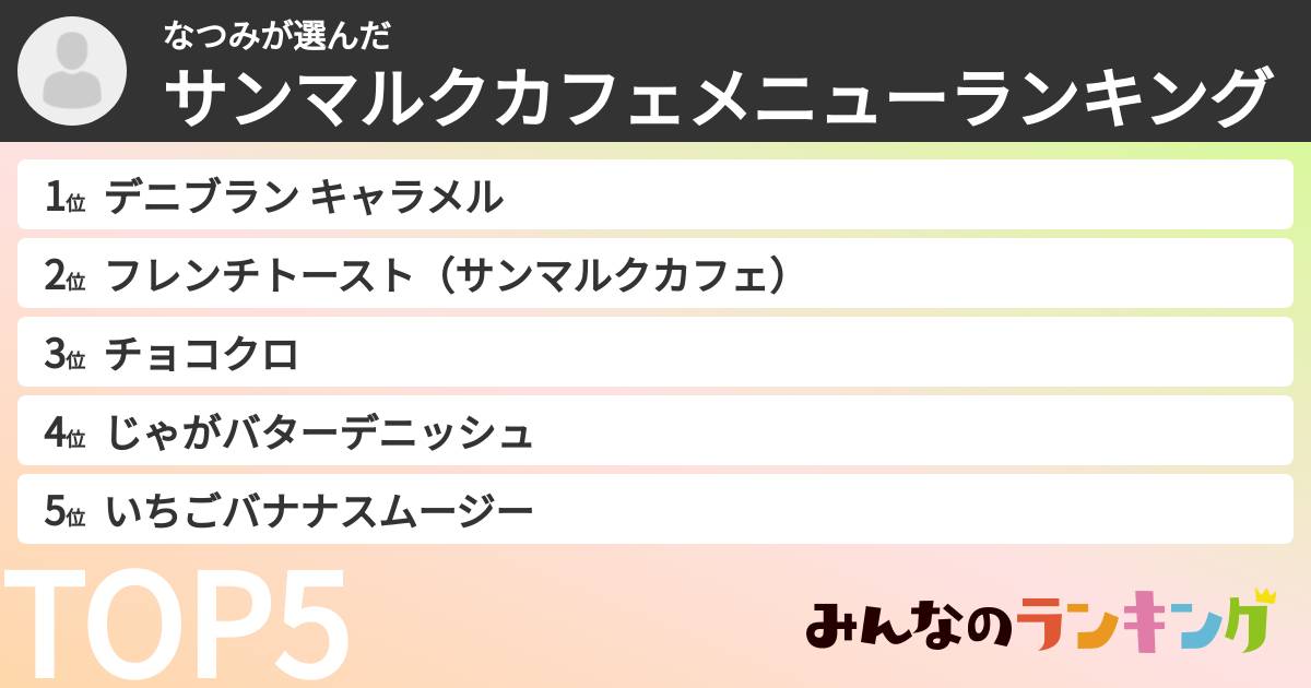 なつみさんの「サンマルクカフェメニューランキング」