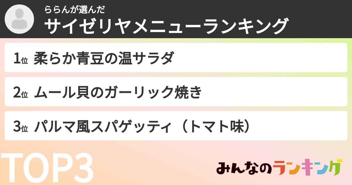 ららんさんの「サイゼリヤメニューランキング」