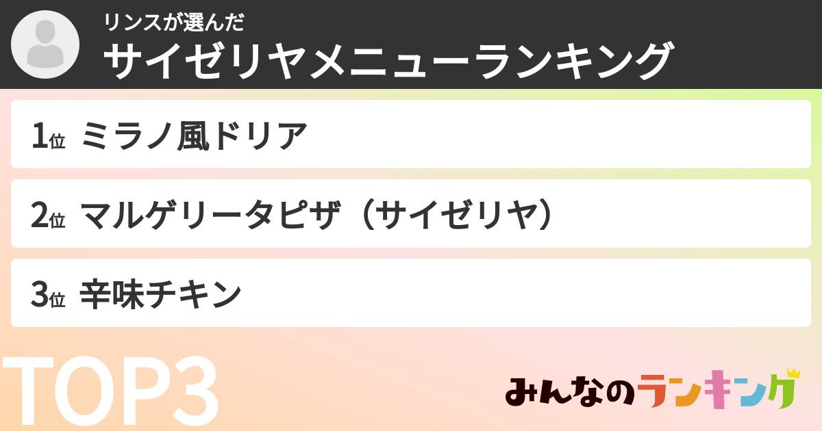 リンスさんの「サイゼリヤメニューランキング」