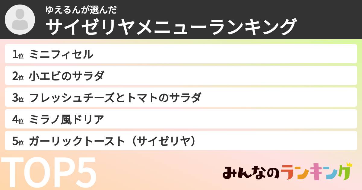 ゆえるんさんの「サイゼリヤメニューランキング」
