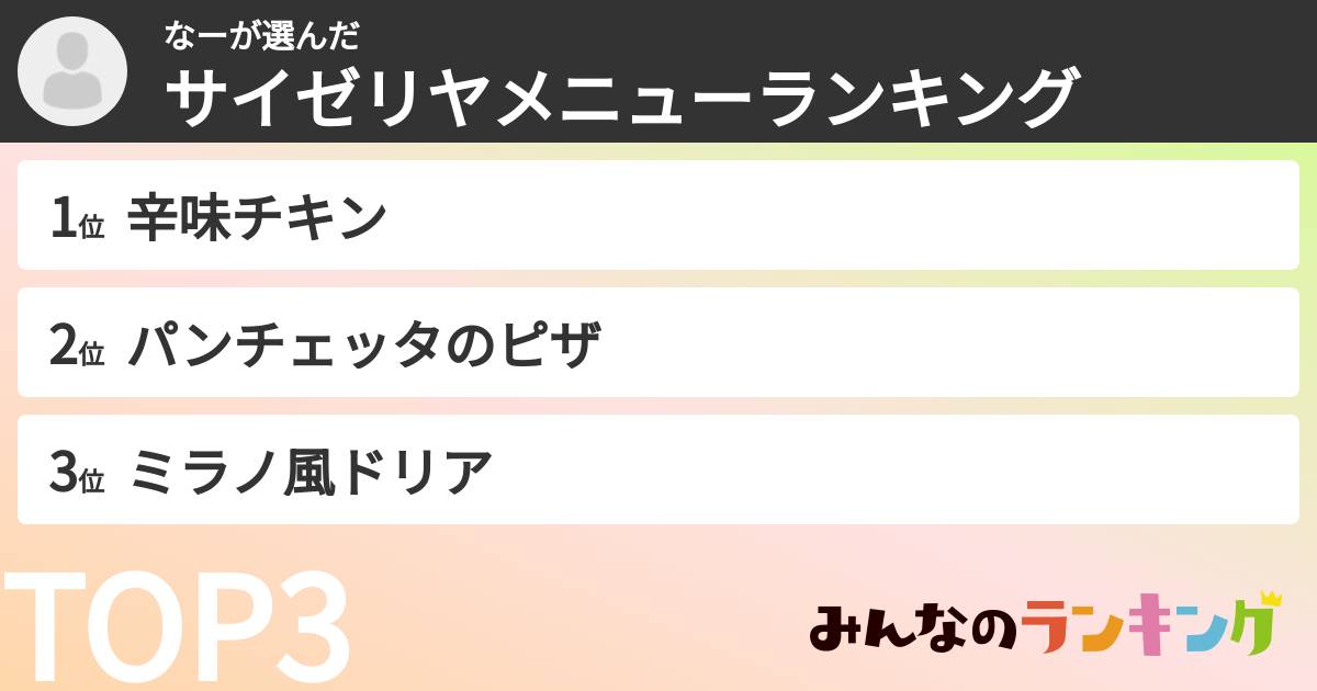なーさんの「サイゼリヤメニューランキング」