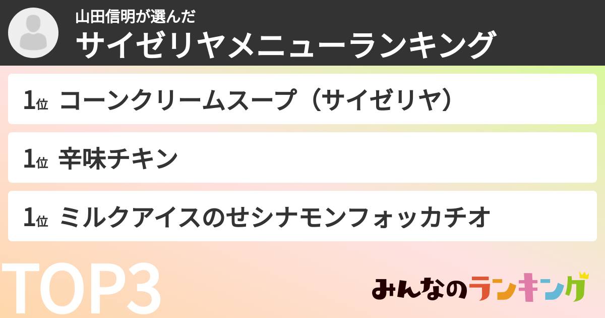 山田信明さんの「サイゼリヤメニューランキング」