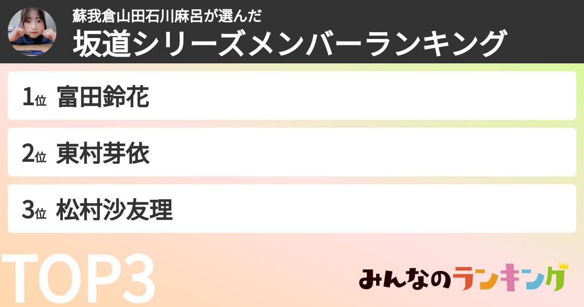 蘇我倉山田石川麻呂さんの「坂道シリーズメンバーランキング」