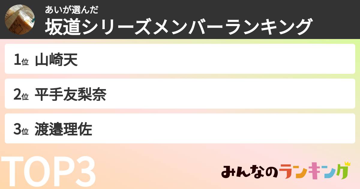 あいさんの「坂道シリーズメンバーランキング」